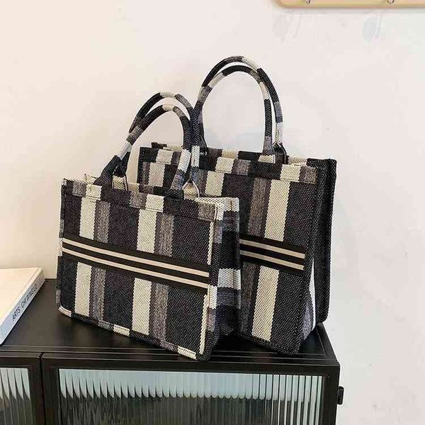 

tote bag fashion handbag large capacity canvas stripe leisure travel backpack