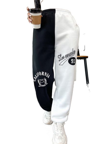 

letter graphic two tone sweatpants s1dv#, Black;white