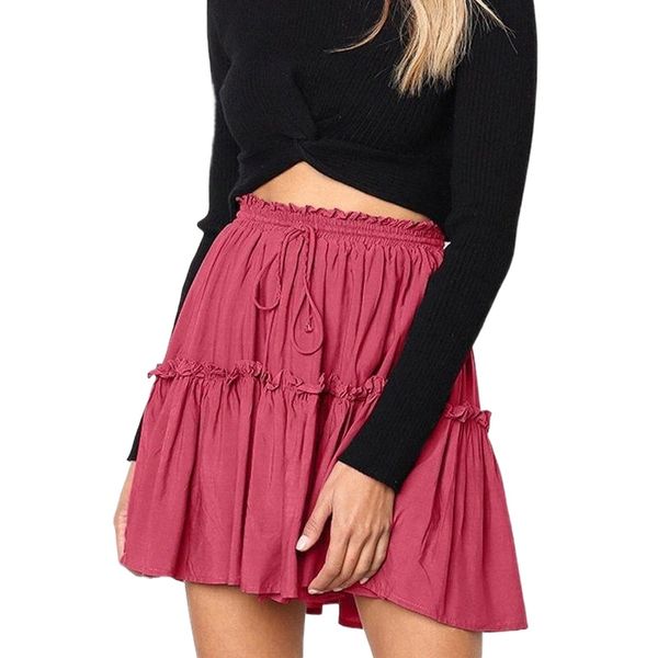 

skirts fskitzyou summer boho women beach casual skirt elastic waist black loose femme cloths party faldas pleated harajuku saia 33so#