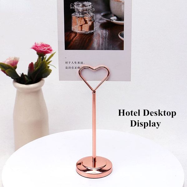 Tavolo da matrimonio a forma di cuore in acciaio inossidabile Place Place Card Porta Porta del display MENU RISTATO CLIP COMPAGGI