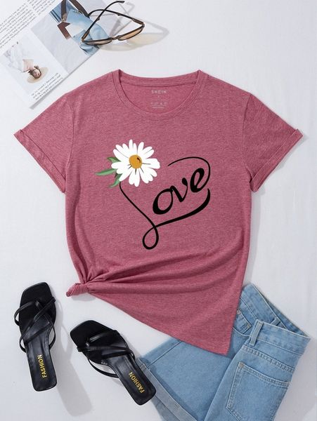 

floral and letter graphic tee c9zj#, White