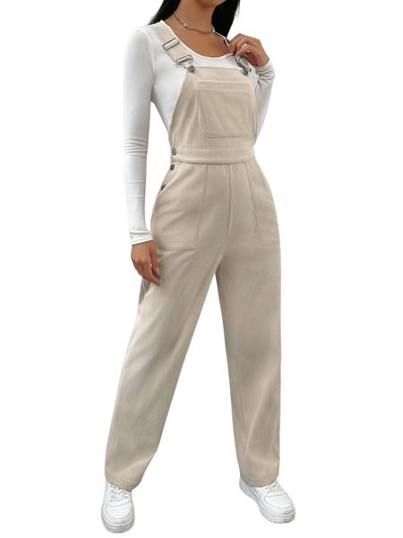 

patched pocket corduroy overall jumpsuit without tee n3pc#, Black;white