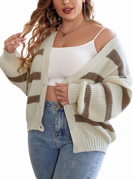 

plus colorblock drop shoulder cardigan 82sd#, Black