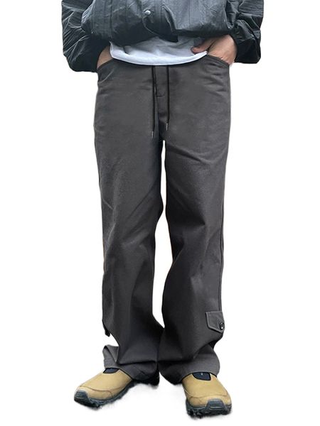 

men flap detail straight leg pants j775#, Black