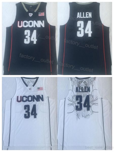 

ncaa basketball college ray allen uconn huskies jersey 34 university for sport fans breathable team color navy blue white all stitched size, Black