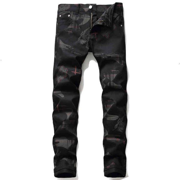 

men's pants style digital printing pants men's slim flower fashion elastic small foot casual black 5652 yfvc