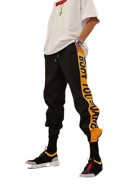 

men letter graphic colorblock drawstring waist pants f6di#, Black