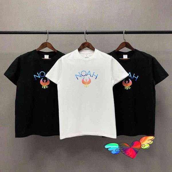 

noah t-shirt 2021s men women color bird text print short sleeve cross teet220721, White;black