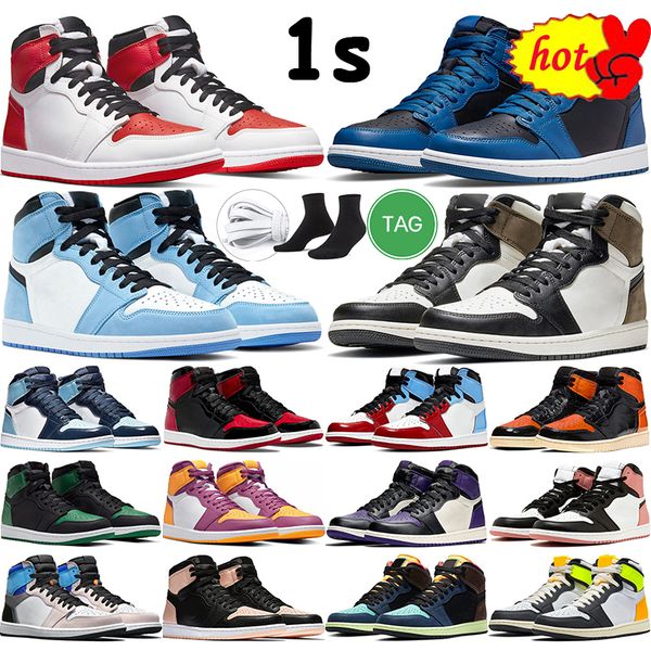 

2022 high og heritage basketball shoes men women dark mocha marina blue patent bred homage to home light smoke grey mens trainer, Black