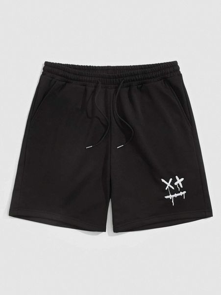 

men cartoon graphic drawstring waist shorts o1vu#, White;black