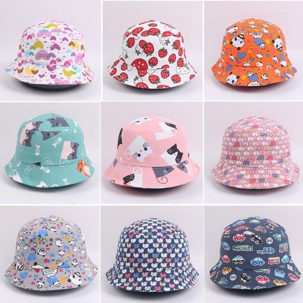 Berets 3-6 Jahre Kinder Sommer Hut Tier Auto Bild Baumwolle Leinen Eimer Für Mädchen Jungen Panama Falten Sonne fischer HutBerets Wend22