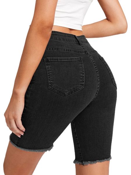 

slant pocket roll hem denim shorts n2ac#, White;black