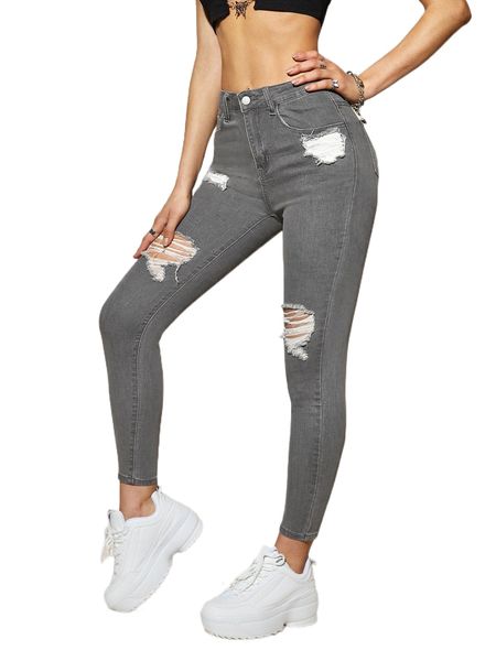 

slant pocket ripped skinny jeans n5ic#, Blue