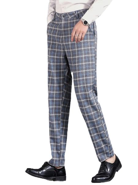 

men plaid print tailored pants x7ew#, Black