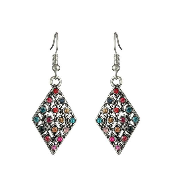 Bunte Strass Raute Indische Ohrringe Weibliche Danglers Jhumka Schmuck Bohemian Boho Retro Ohrringe Frauen Großhandel