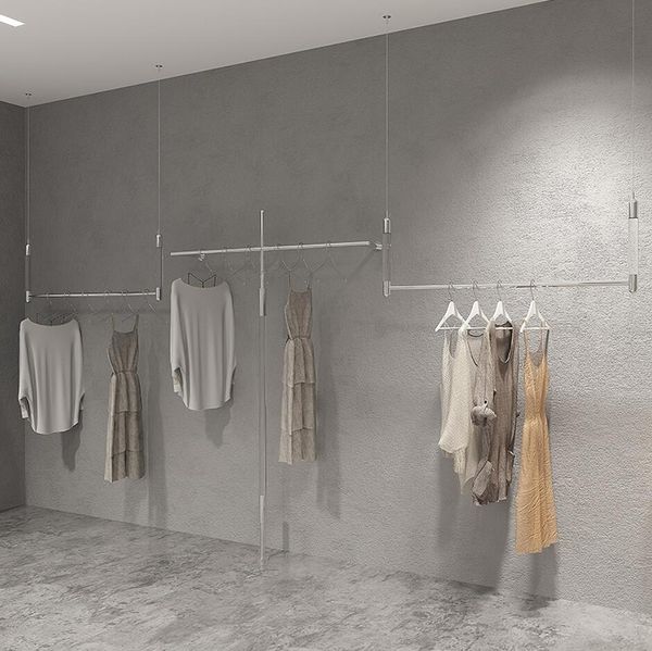 

display rack on the wall of clothing store commercial furniture acrylic hanging racks stainless steel show shelf women's clothing hangi