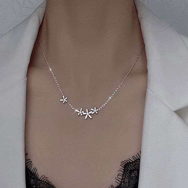 

chains silver color link chain zircon flower charm pendent necklace for women girls party jewelry choker dz717