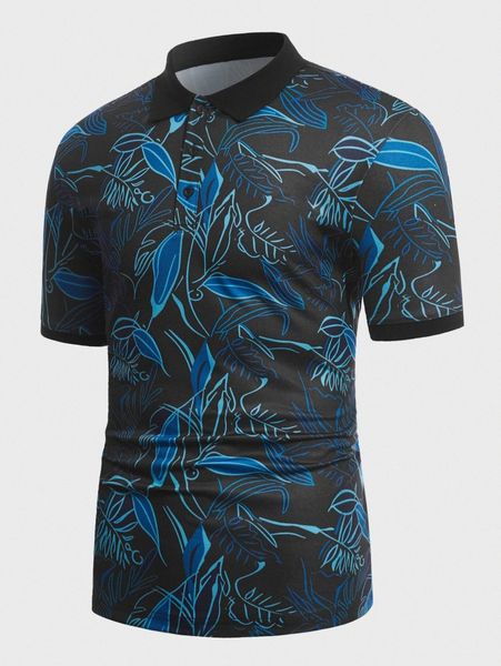 

men plants print contrast collar polo shirt 49hv#, White;black