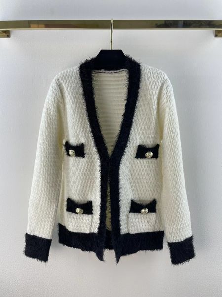

2022 autumn milan runway sweater v neck long sleeve women's sweaters high end jacquard cardigan women designer sweater 0714-8, White;black