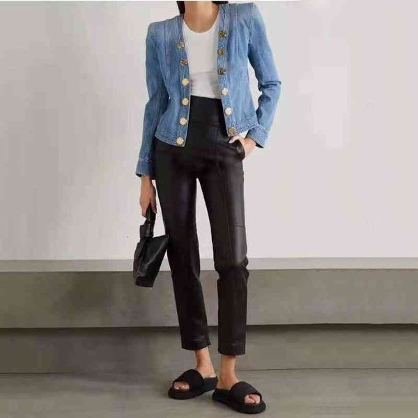 

women's jackets autumn elegant all-match blue button beautified jacket jeans, shoulder fine fit 6q8p, Black;brown