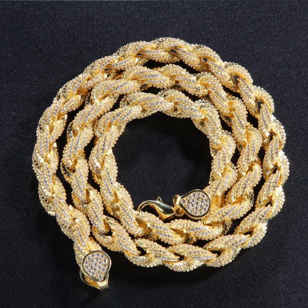 

chains hip hop full iced out 8mm 20inch rope chain necklace twisted link gold silver color for women men fashion jewelry gift