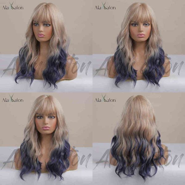 

wig women's net red brown blue gradient long curly hair qi bangs cosplay wig women 220527, Black