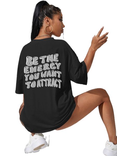 

slogan graphic drop shoulder tee l7ly#, White