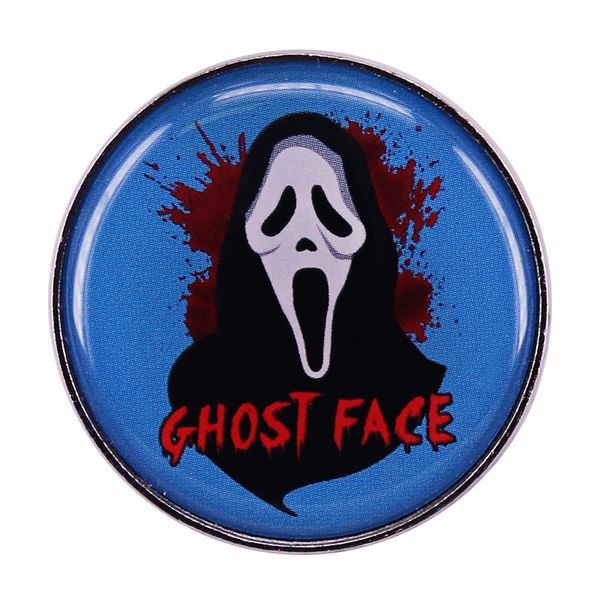 

ghost face brooch grimace enamel pin chest scream horror film badge, Blue