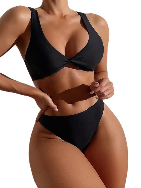 

plain bow front bikini swimsuit x8wh#, White;black