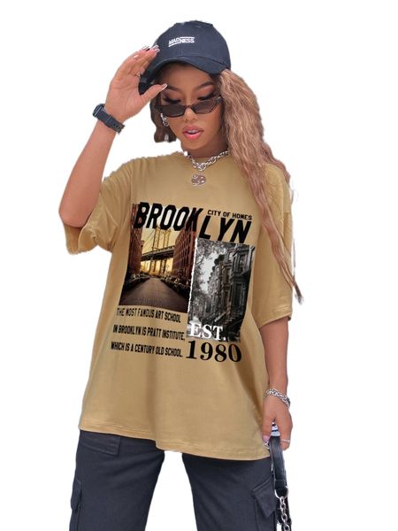 

building & slogan graphic drop shoulder tee u8py#, White