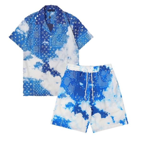 

fashion men's tracksuits floral shirts hawaiian suits casual buttons beach sports suits printed tropical resort beachwear short sleeves, Gray