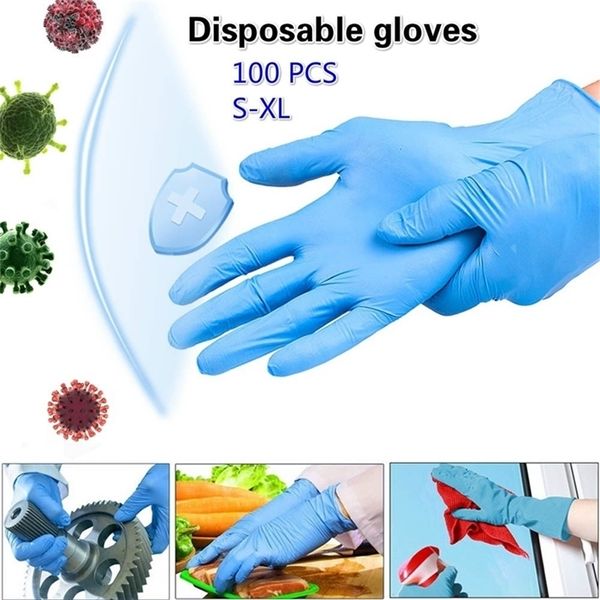 100 шт. Одноразовые нитрильные перчатки латексные резиновые перчатки эксперимент по очистке домохозяйств.