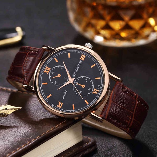 

jinnuoshi high-end fashion belt watch double eye five needle ro digital quartz non mechanical watches, Slivery;brown