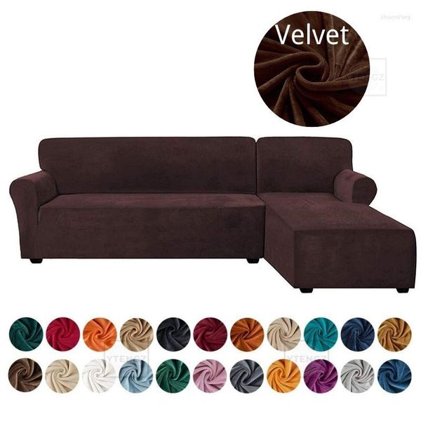 Tampa de cadeira Tampa de sofá elástica de veludo para sala de estar Slipcover ajustável L SOFAS SOFAS CHAISE LOUNGE