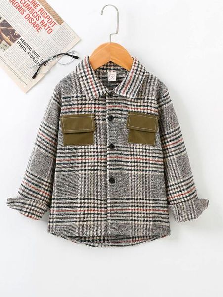 

toddler boys plaid flap pocket tweed overcoat she, Blue;gray