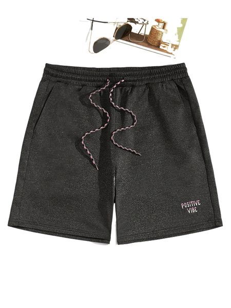

men letter embroidery drawstring waist shorts 37up#, White;black