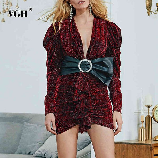 

elegant bowknot dress for women v neck long sleeve high waist slim mini dresses female fashion clothing fall 210507, Black;gray