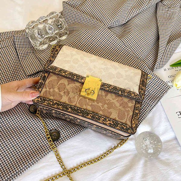 

designer coac h messenger bag woman new women's vintage fashion brands old flower single shoulder chain small square bag l8.66in w3.93i