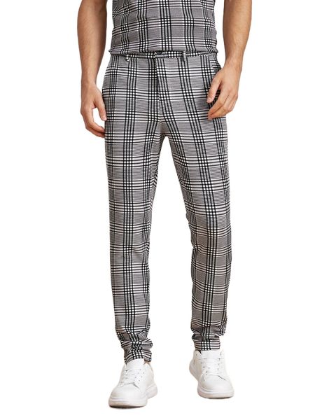 

men plaid print tailored pants v20o#, Black