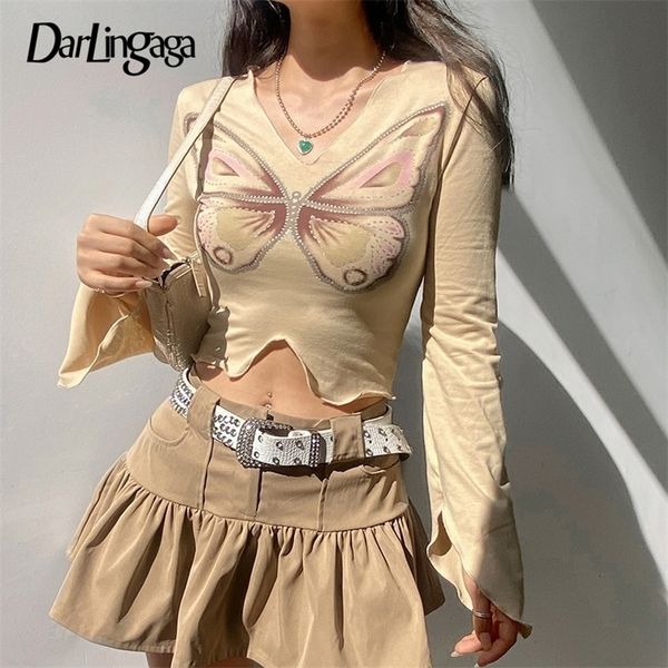 

darlingaga fairycore vintage ed women t-shirts fashion cute asymmetric autumn tshirt tee aesthetic 220407, White
