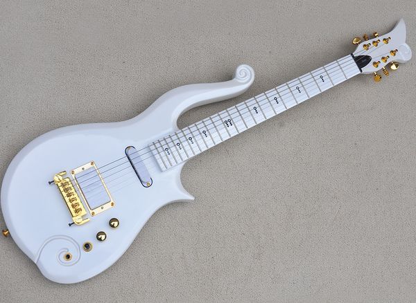 6-saitige weiße E-Gitarre mit CNC-geschnitztem Korpus, umgedrehter Brücke, anpassbar