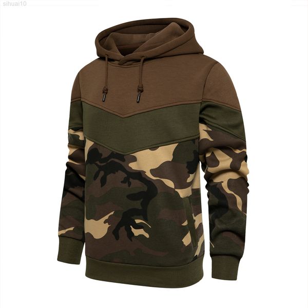 New Patchwork Camo Hoodies Uomo Warm Fleece Jacket Hooded Men Hoodie Felpe Autunno Fashion Warm Felpe Eu Size L220730