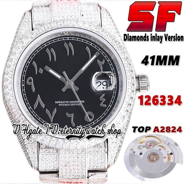 

sf latest bl126334 a2824 automatic mens watch jh116334 ew116300 arabic black dial diamond bezel 904l steel iced out diamonds bracelet eterni, Slivery;brown