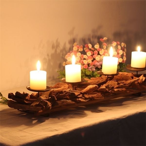 Portacandele antico in legno Decorazioni per la casa Matrimoni bastone Creativo Vintage Stand Tealight Y200109