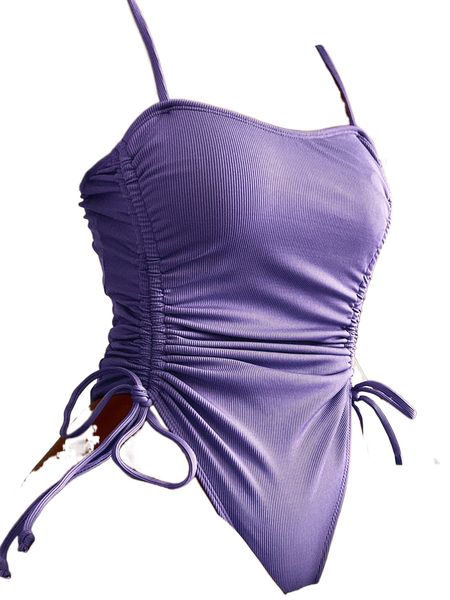 

rib drawstring detail one piece swimsuit t1gb#, White;black