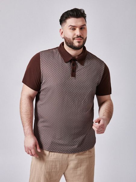 

extended sizes men geo print polo shirt i7la#, White;black