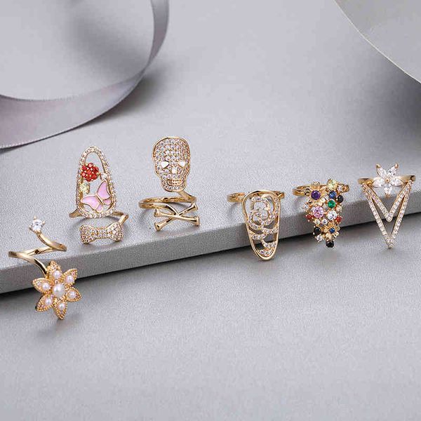 

kenjie copper plated real gold zircon nail ring female hip hop trend fingertip geometric opening adjustable, Silver