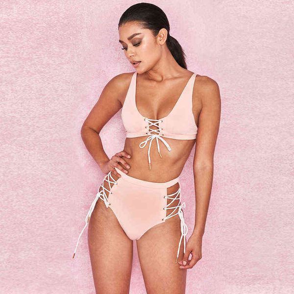 

waist high solid color split women's bikini swimming suit, White;black