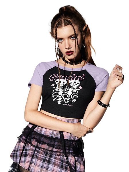 

romwe skeleton print raglan sleeve tee j3dn#, White