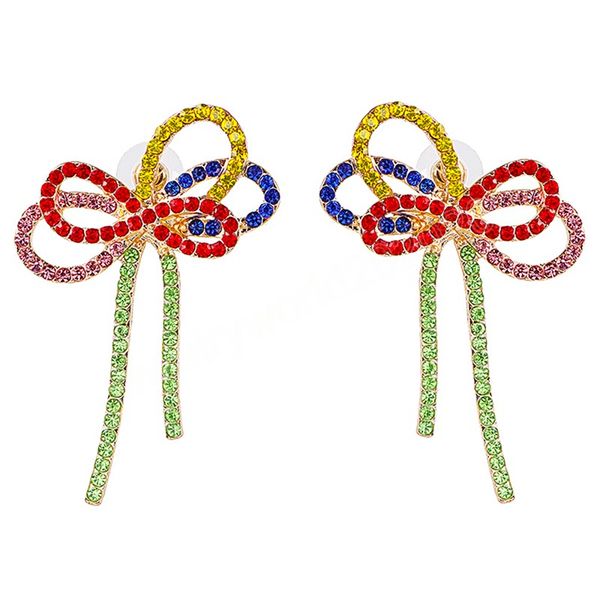 

korean fashion pearl bow dangle earrings ladies simple alloy rhinestone earrings bridal wedding jewelry wholesale, Silver